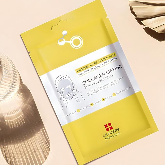 Leaders Insolution Collagen Lifting Skin Renewal Mask | Marine Collagen for Firmness and Elasticity Anti-Wrinkle, Sculpting Facial Sheet | Hydrating Serum for Smooth Skin (10 Sheets)