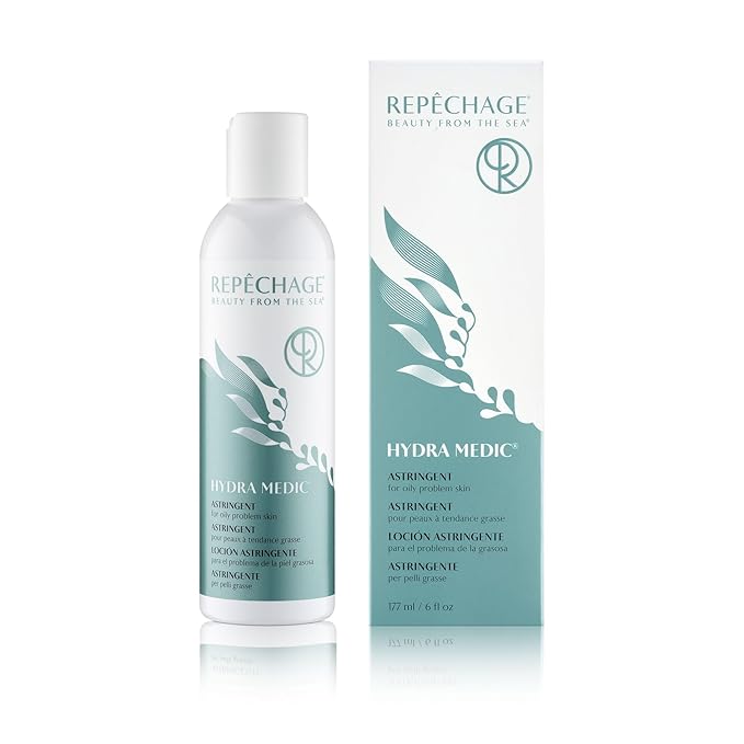 Repechage Hydra Medic Astringent for Oily Problem Skin - Green Tea and BHA Salicylic Acid Pore Minimizing Toner, Helps to Remove Blackheads and Blemishes, Clarifying Toner, 6 fl oz.