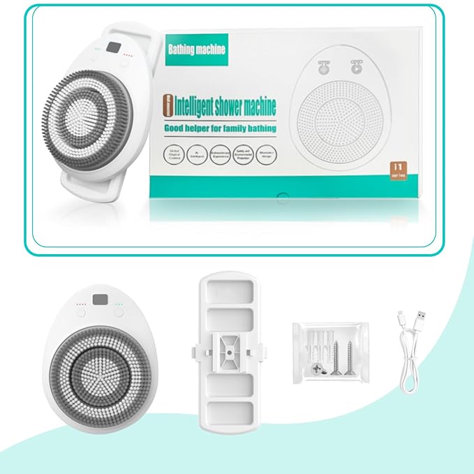 Wall Mounted Electric Back Scrubber With Spin Head for Shower - Body Brush for Deep Cleansing, Exfoliating and Massaging - Dry Brushing Bath Brush