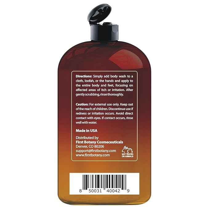 First Botany, ALL Natural Body Wash, Fights Body Odor, Athlete's Foot, Jock Itch, Dandruff, Acne, Eczema, Shower Gel for Women & Men, Skin Cleanser -16 fl oz (Tea Tree, Lemon Grass, Clary Sage)