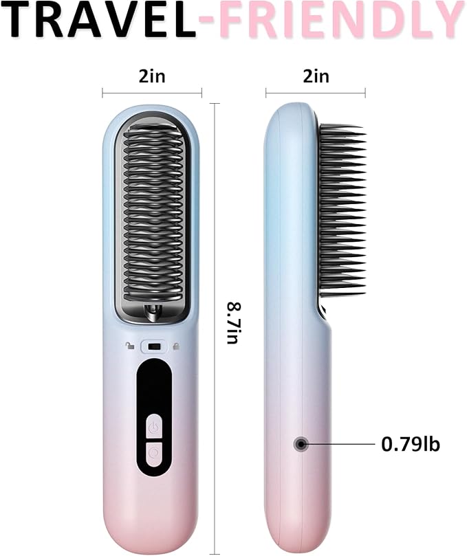 BEAUTYOVO Travel & TSA-Friendly Cordless Hair Straightener Brush - Professional Straightening Brush for On-The-Go | 65W Fast Charge in 30 Min | 6 Heat Settings & 300M Ions for Frizz-Free Salon Finish