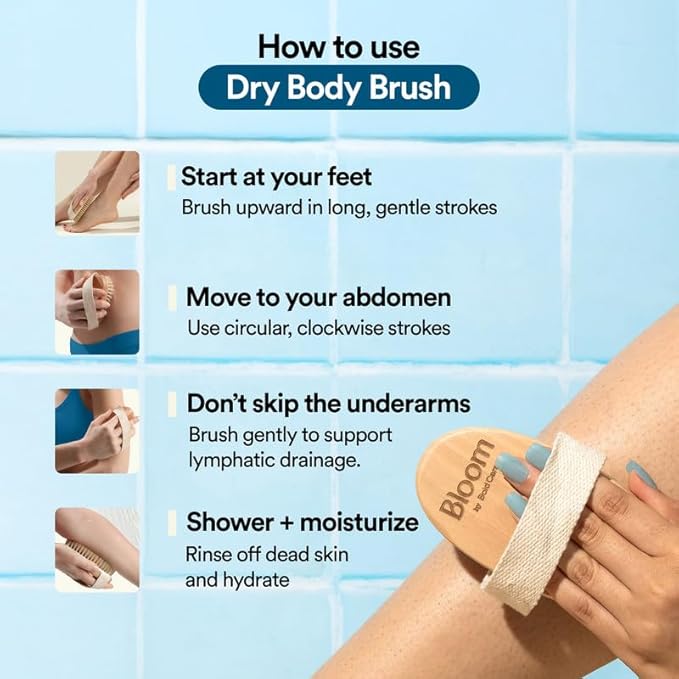 Bloom Exfoliating Oval Dry Bath Brush | 1 Unit | for Lymphatic Drainage & Cellulite Appearance | Sheds Dead Skin Cells & Prevents Ingrown Hair | Wooden Bath Brush with Natural Bristles