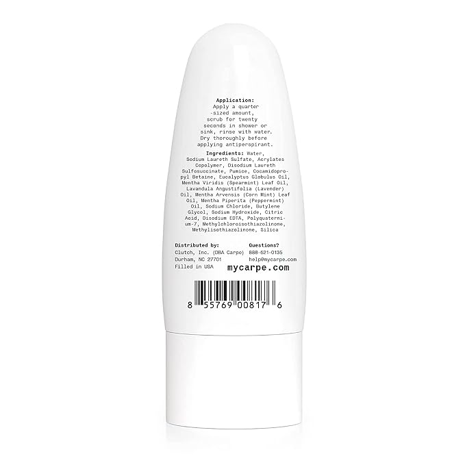 Carpe Exfoliating Underarm Scrub with Odor Protection, Underarm Exfoliator to Improve Deodorant Performance - Energizing Minty Fresh Smell - Armpit Scrub for Women and Men