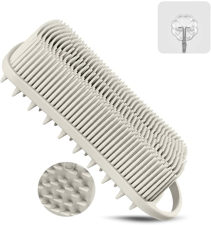 Silicone Body Scrubber, Gentle Exfoliating Scrub Brush with 22mm Soft Bristles, Deep Cleansing & Scalp Massage, Non-Slip Ergonomic Design, Fast Drying, Travel-Friendly for Shower Bath