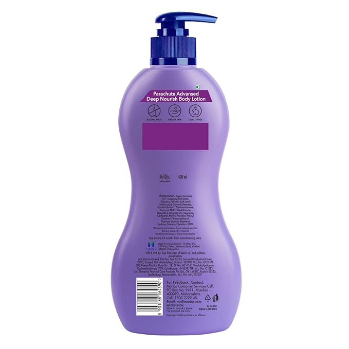 Parachute Advansed Deep Nourish Body Lotion with Pure Coconut Milk| For Women & Men |Restore Dry Skin| 100% Natural, 72h moisturization |13.5 Fl.oz. (Pack of 2)