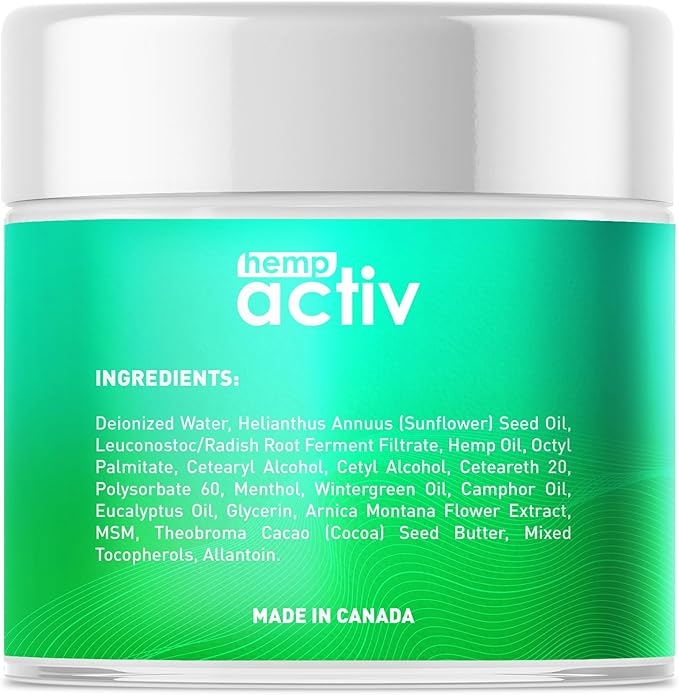 Cooling Hemp Cream – Menthol, MSM & Arnica – Fast-Absorbing, Non-Greasy Formula for Muscles & Joints – 4oz Best-Value Size