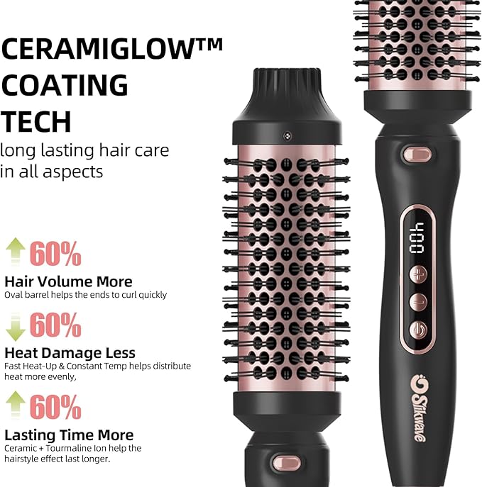 Thermal Brush, 1.7 Inch Heated Round Brush for Women, Dual Voltage Negative Ion Hot Brushes Styler for Blowout Look, Curling & Volumizing & Straightener for Dry Hair