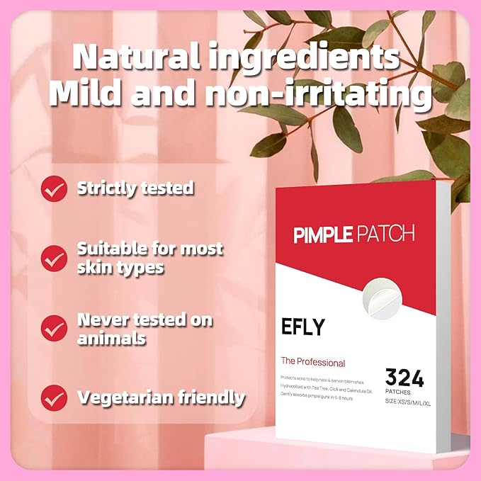 EFLY Pimple Patches for Face, Acne Patches Hydrocolloid with Tea Tree Oil, Salicylic Acid & Calendula Oil, 2 Sizes Invisible for Makeup Zit Patches Dots (324)