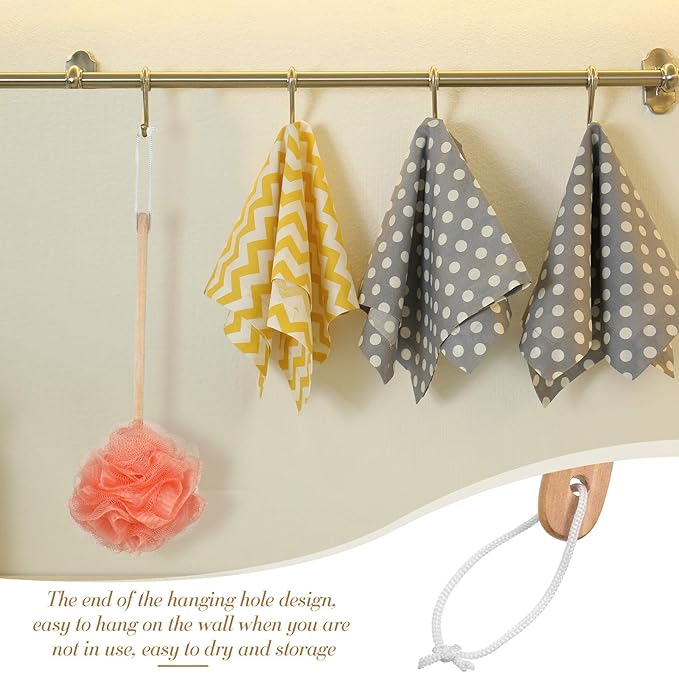 4 Pieces Loofah Back Scrubber Bath Sponge with Wooden Handle Long Handle Sponge Mesh on a Stick for Shower Exfoliating Bath Body Brush Luffa Back Brush for Women Men (Blue, Orange, Yellow, Green)