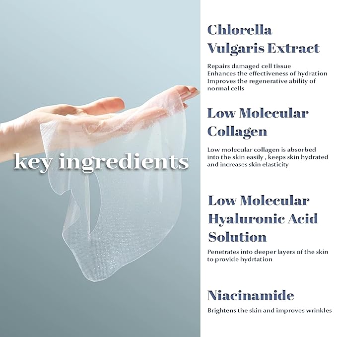 Chlorella Deep Hydrating Mask,with Bio-Collagen,Hyaluronic Acid and Chlorella | Sheet Facial Mask Skincare | Improves Hydrating,Firming,Glowing | Skin moisturizer masks,1count