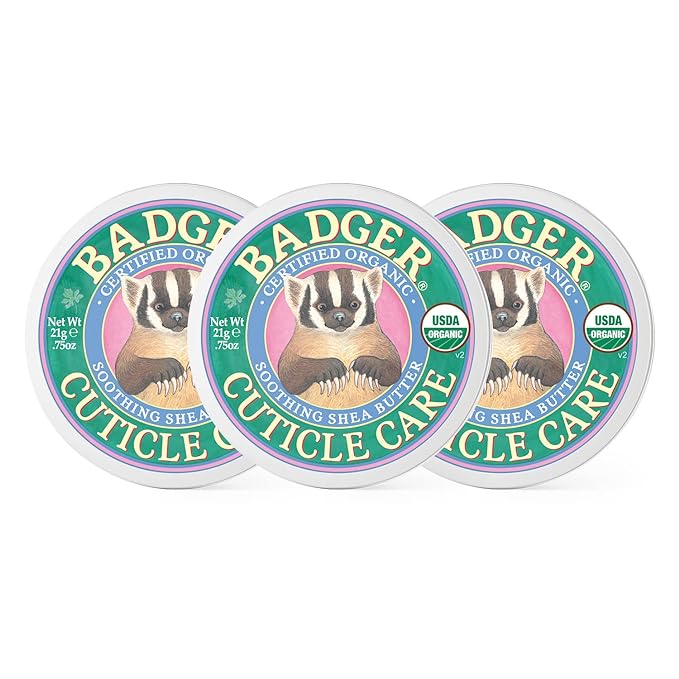 Badger Cuticle Care, 100% Organic Cuticle Cream for Natural Nail Care, Soothe & Restore Dry & Splitting Cuticles, Rich Shea Butter, Light Citrus Scent, .75oz Tin, 3-Pack