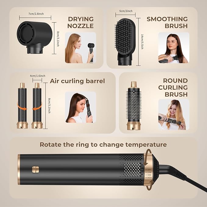 5 in 1 Blow Dryer Brush, Negative Ion Hair Dryer Brush Set Upgrade Hot Air Brush Air Styler Curling Wrap Air Curler, Curling Iron Hair Styling Tools As A Gift for Straight/Curl/Drying/Smoothing
