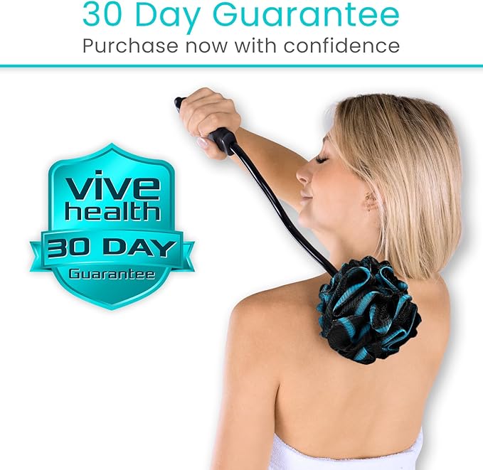 Vive Bendable Loofah on a Stick with Long Handle - Body Exfoliator Luffa & Long Handled Sponge - Back Scrubber & Bath Brush Lufa for Shower, Women, Men, Elderly - Handheld Loofa & Wall Hook Included