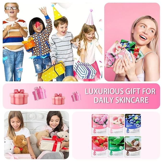 Kaely 6 Pack Variety Face Masks for Kids, Kids Face Mask Spa Day Kit Supplies, Spa Party Favors for Teens Girls Night, Sheet Facial Mask Skincare Gifts Set, Hydrating Soothe for All Skin Types, 02