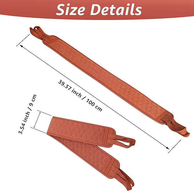 39.37 Inch Exfoliating Back Scrubber with Handles, Extended Exfoliating Back Scrubber for Shower, Soft Double-Sided Body Exfoliator for Deep Cleaning Your Skin for Men & Women, Brown