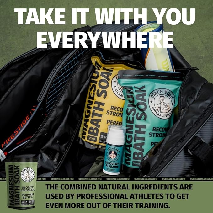 Coach Soak Recovery Bath Soak - Alternative to Epsom Salt Bath Soak - Fast-Absorbing Pure Magnesium Flakes & Dead Sea Salt with 21 Minerals, Bath Salts & Essential Oils - 3 lb, Eucalyptus Tee Tree