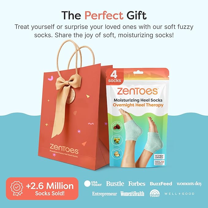 ZenToes Moisturizing Socks for Cracked Heel Treatment, Vitamin E, Olive Oil and Jojoba Oil Heel Socks, Stocking Stuffers for Women, Spa Self Care Gifts for Women (Fuzzy Mint Green, Regular)