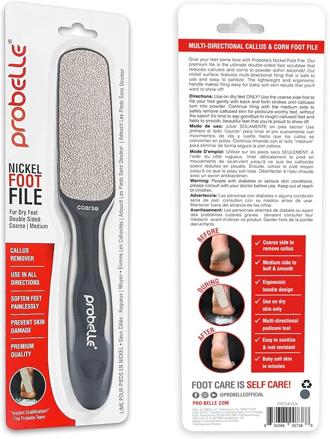Probelle Double Sided Multidirectional Nickel Foot File Callus Remover - Immediately Reduces calluses and Corns to Powder for Instant Results, Safe Tool (Dark Grey)