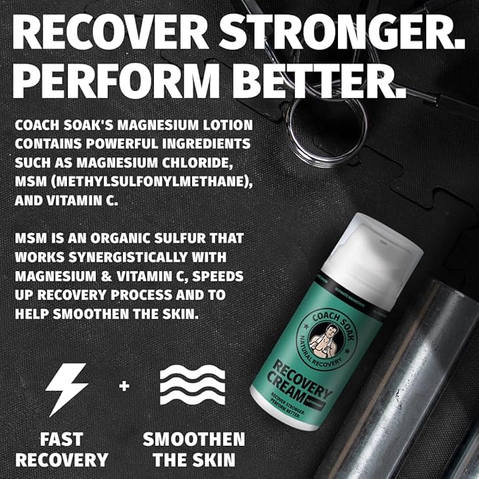 Coach Soak Magnesium Bath Soak Bundle - Bath Flakes with Peppermint & Vitamin C, Oil Spray & Cooling Lotion with MSM - (3 Pack) - Cooling Peppermint