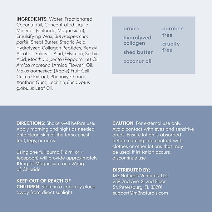 Sore Muscle Magnesium Lotion for Sleep, Relaxing Post-Workout Cream with Arnica Oil for Leg Cramps, Sore Feet and Joints | with Moisturizing Shea Butter, Coconut Oil, Collagen and Stem Cells, 8 fl oz