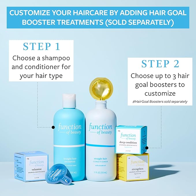 Function of Beauty Straight Hair Shampoo & Conditioner XL Set - Sulfate-Free Shampoo & Conditioner Duo for Natural Volume & Shine - Anti-Frizz, Lightweight & Hydrating - Oily Hair Care Products