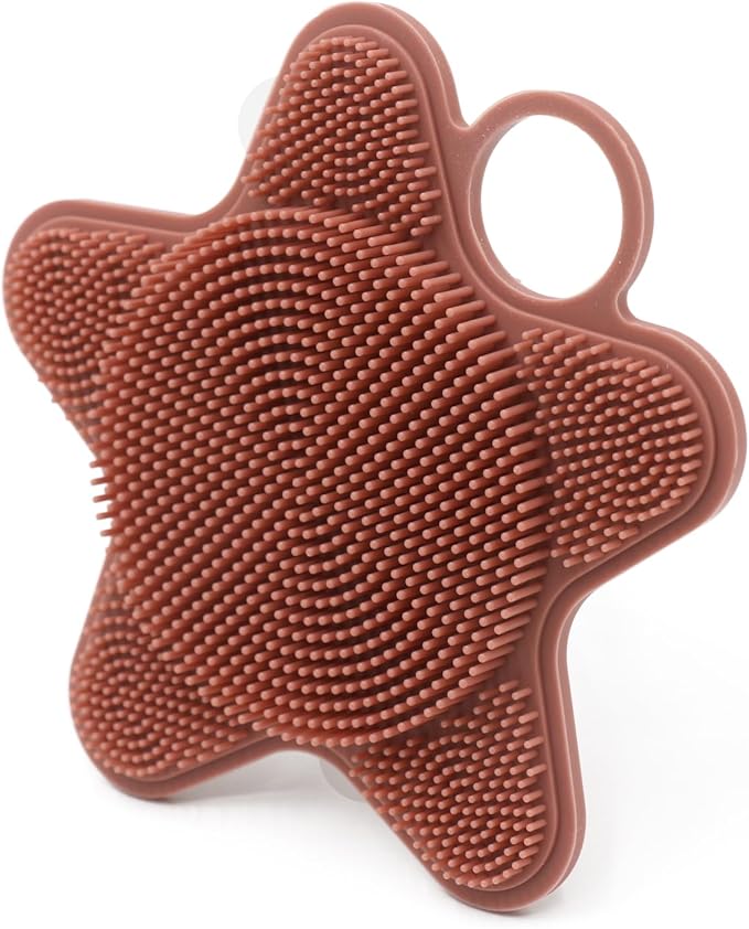 LUCKSTELLA 2 in 1 Silicone Body Scrubber, Food-Grade Silicone Body Brush for Shower, Gentle Exfoliating and Lather Well, Gentle Scrubber for Sensitive Skin, Easy-to-Clean(Coffee, 1-Pack)