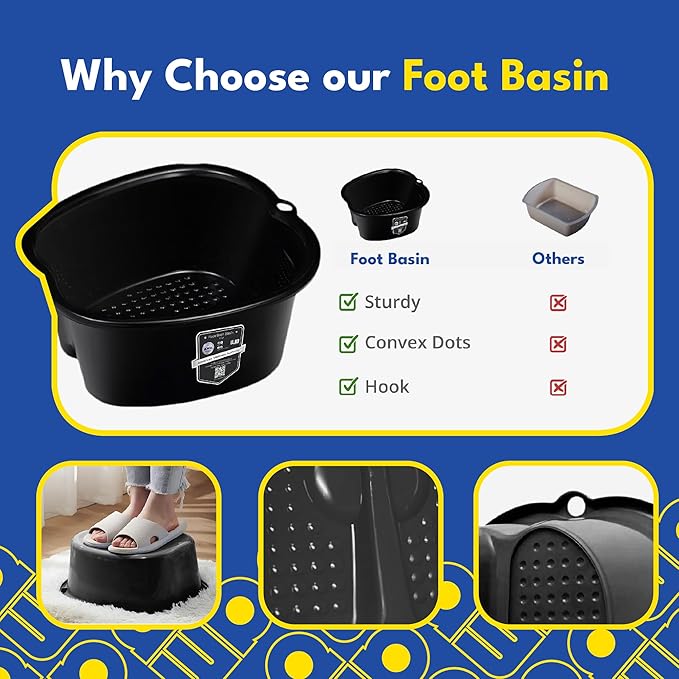 American Wellness Authority AWA Extra Large foot bath basin - Sturdy plastic soak tub For Soaking feet and Pedicure At Home Spa Kit Women Men (Grey Basin), 1.0 Count