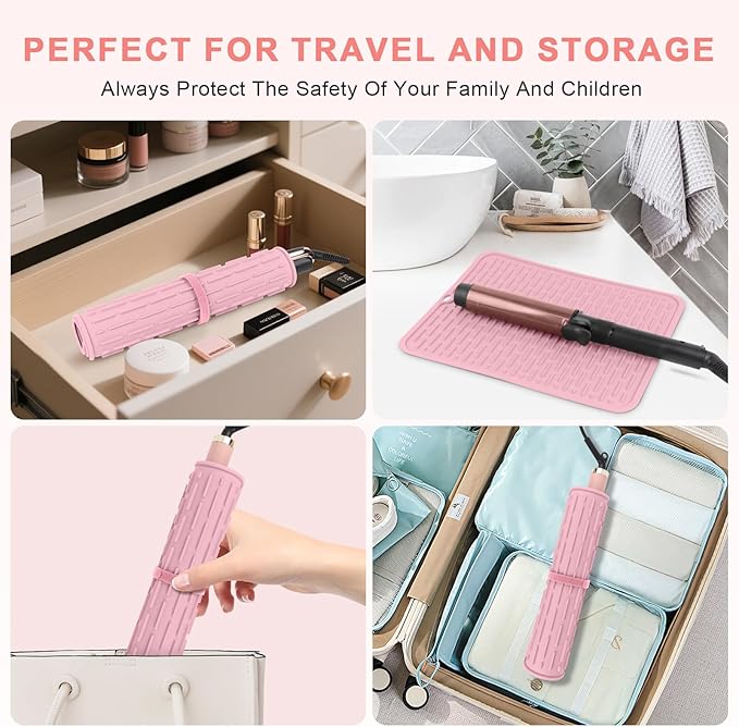 Oversize Silicone Heat Resistant Mat for Curling Irons, Flat Irons, Hair Straighteners and Hot Hair Styling Tools, Portable Hot Tools Cover Pad for Travel Vanity Salon(14.2" x 11.0")