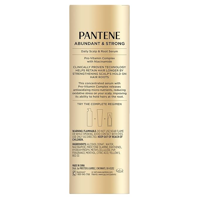 Pantene Abundant & Strong 3-Piece Regimen with B5 Complex + Niacinamide, Shampoo (13.5 oz), Conditioner (8 oz), Serum (2 oz) for Hair Loss, Thinning, Anti-Breakage, Volume - Grows Healthier