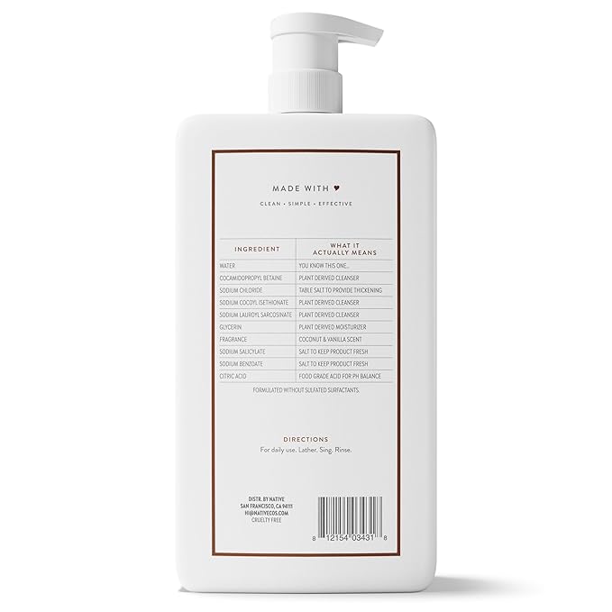 Native Sulfate Free Body Wash Contains Naturally Derived Ingredients | for Women & Men| Coconut & Vanilla, 36 oz