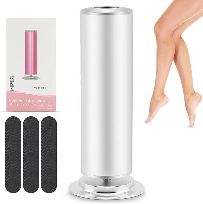 Rechargeable Pedicure Tools for Foot Care, Electric Feet Filer Grinder for Men Women, 2 in 1 Callus Remover with 60Pcs Discs for Feet Heel Shaver, Dead Cracked Skin and Calluses (Silver US)