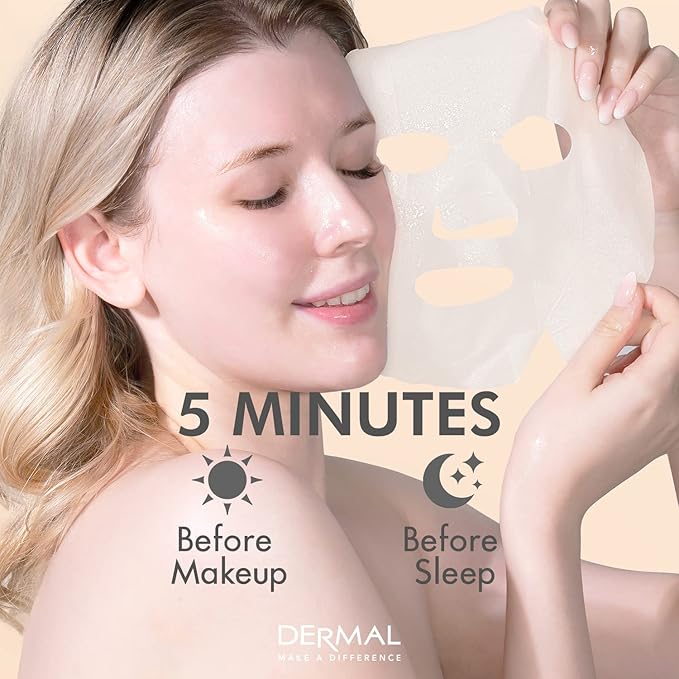 DERMAL Korean Collagen Face Mask 32 Combo Pack A+B Set – Hydrating & Soothing Sheet Mask with Panthenol, Hypoallergenic Calming Moisture Care for All Skin Types