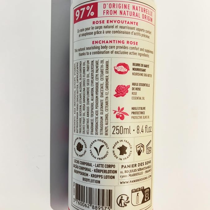 Panier des Sens β Rose Hand & Body Lotion for Dry Skin - Hydrating Body Cream for Women - Nourishing Fluid Body Moisturizer Shea Butter & Olive Oil - 97% Natural Ingredients Body Care - 8.45 Floz