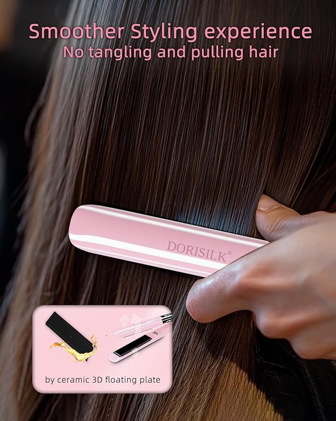 DORISILK 500 Degree High Temp Professional Hair Straightener๏ผ30s Fast Heating Ceramic Flat Iron ๏ผ2 in 1 Hair Straightener and Curler๏ผPlasma Flat Iron Get Frizz-Free and Shiny(Pink)