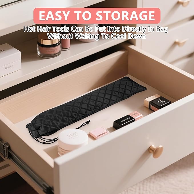 AMIJEAL Heat Resistant Hair Tools Organizer Bag Portable Travel Drawstring Storage Cover Pouch for Hair Straightening Irons, Curling Irons, Flat Irons and Hot Styling Tools(16" x 4.3")