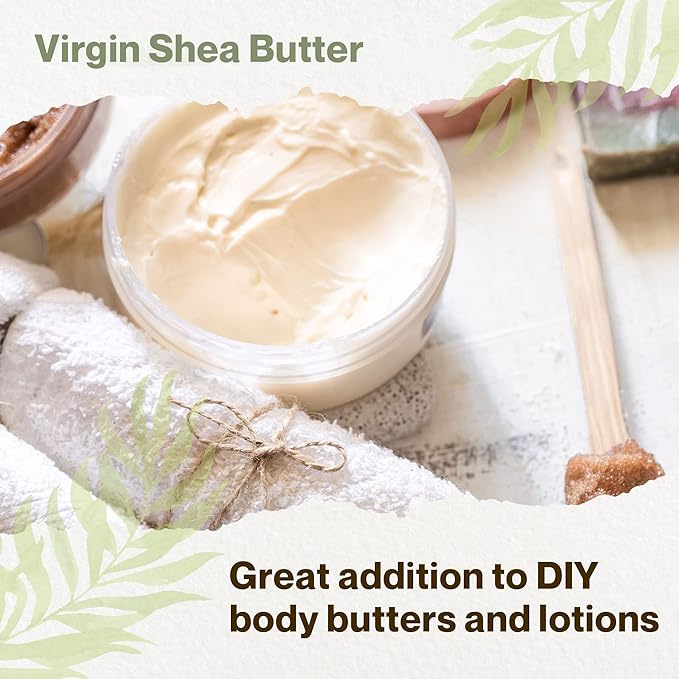 Virgin Shea Butter Raw Unrefined 1 lb – 100% Pure & Natural, Cold Pressed from Ghana, Creamy Texture with Natural Nut Aroma, for Skin, Hair Care, DIY Skincare & Beauty Recipes (Net wt: 0.45kg / 16 oz)