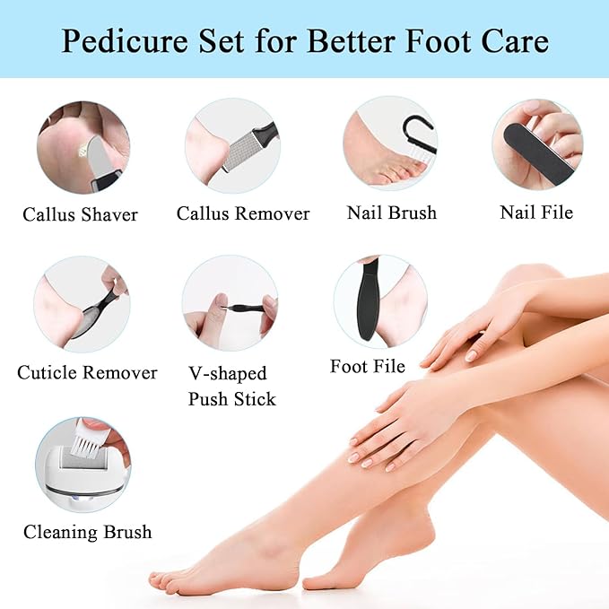 Callus Remover for Feet Electric Foot File, 13-in-1 Professional Pedicure Tools Foot Care Kit, Foot Scrubber Pedi for Hard Cracked Dry Dead Skin, 3 Rollers, 2 Speed, Battery Display (White&Grey)