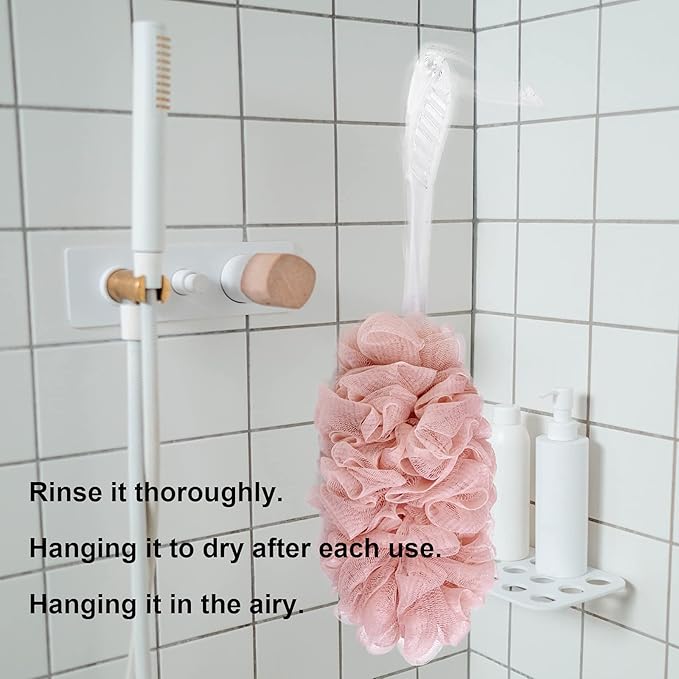 PPHAO - Loofah Sponge Back Scrubber Rough- Bath Brush Long Handle for Shower - Loofah Exfoliating for Men - Shower Loofah for Women - Pink Loofah - 1Pack