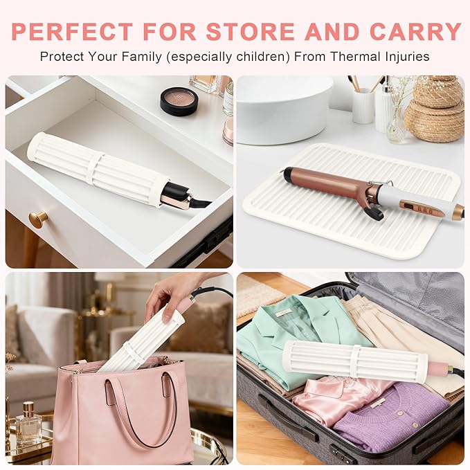 AMIJEAL Oversize Silicone Heat Resistant Mat for Hair Tools, Curling Iron Flat Iron Hair Straightener Holder Mat, Portable Hot Tools Cover Pad for Travel Vanity Salon(14.2" x 11.0")