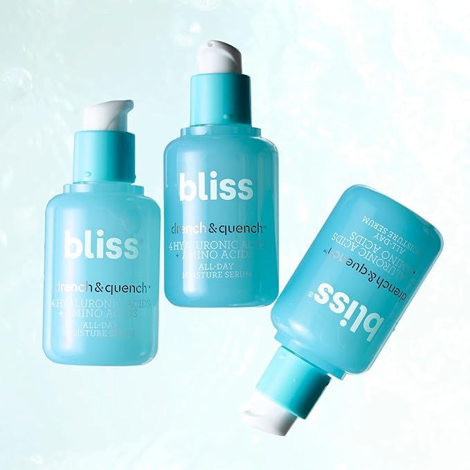 Bliss Hyaluronic Acid Drench & Quench Facial Serum – Hydrating Serum for Dry, Sensitive Skin - Lightweight Gel Formula for Deep Hydration & Plump Skin - Clean, Cruelty-Free - 1 Fl Oz