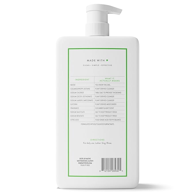 Native Sulfate Free Body Wash Contains Naturally Derived Ingredients | for Women & Men| Cucumber & Mint, 36 oz