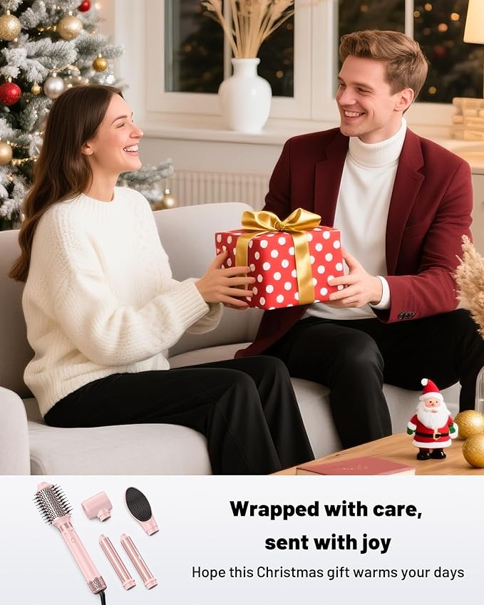 Dual Voltage Hot Air Styler Wrap - 5 in 1 Hair Dryer Brush with Fast Drying Blow Dryer, Styling, Straightening & Volumizing with Travel Bag (100V–240V) Gift for Women