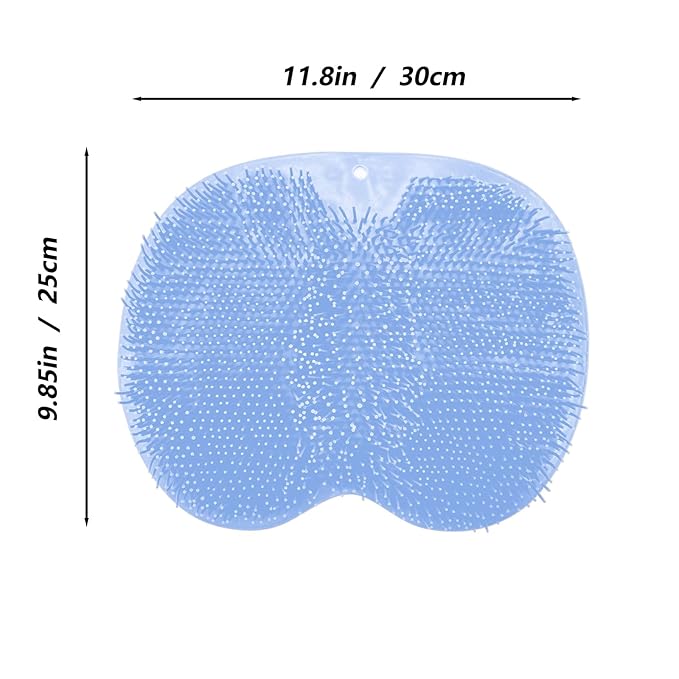 Shower Foot and Back Scrubber Mat,Wall Mounted Shower Foot Scrubber with Suction Cups,Exfoliating Silicone Massage Foot Cleaner for Shower(Blue)