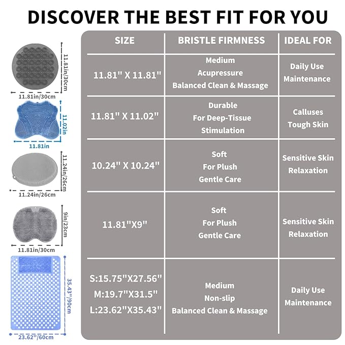 Shower Foot Scrubber Mat & Silicone Back Scrubber with Soft Silicone Bristles,Quick Drying Foot Scrubber in Shower,Deep-Cleaning Wall Mounted Back Scrubber Bath (Blue)