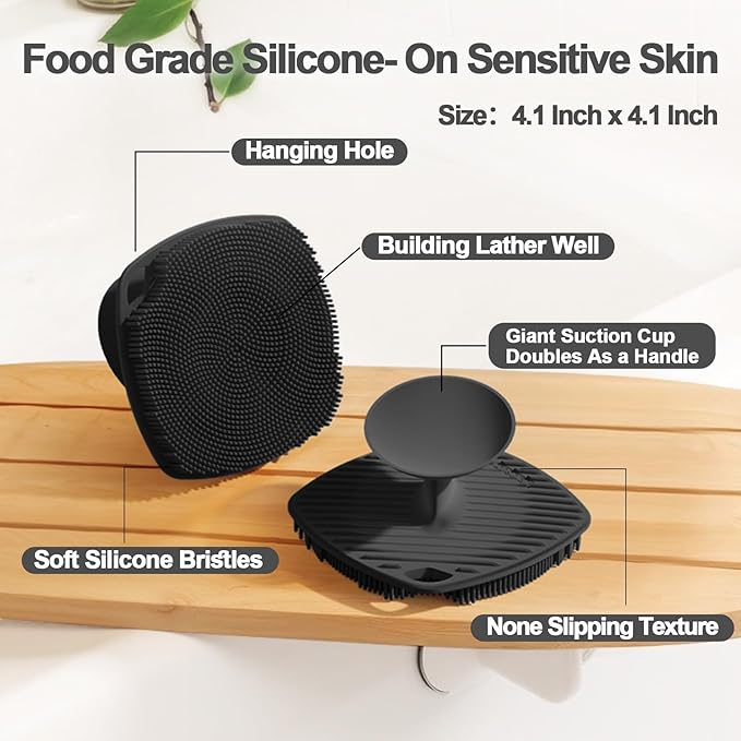 Silicone Body Scrubber, Gentle Texture Exfoliating Body Scrubber for Men and Women On Sensitive Skin, Soft Scrubber Produces Rich Form and Builds Up Lather, Getting a Deep Skin Clean (Black)