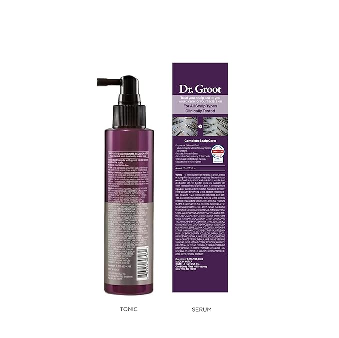 Dr. Groot Thickening Scalp Serum and Calming Tonic Set for Hair Loss – Clinical Results with Biotin and Rosemary for Hair Thinning, Shedding, Scalp Repair and Treatment
