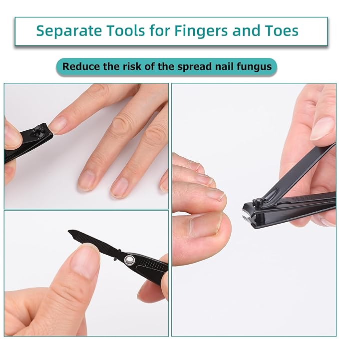 2PCS Nail Clippers Set, Heavy Duty Black Matte Stainless Steel nail Clipper with Nail File, Ultra Sharp Fingernail and Toenail Clipper Cutters,Clipper Tools for Men & Women