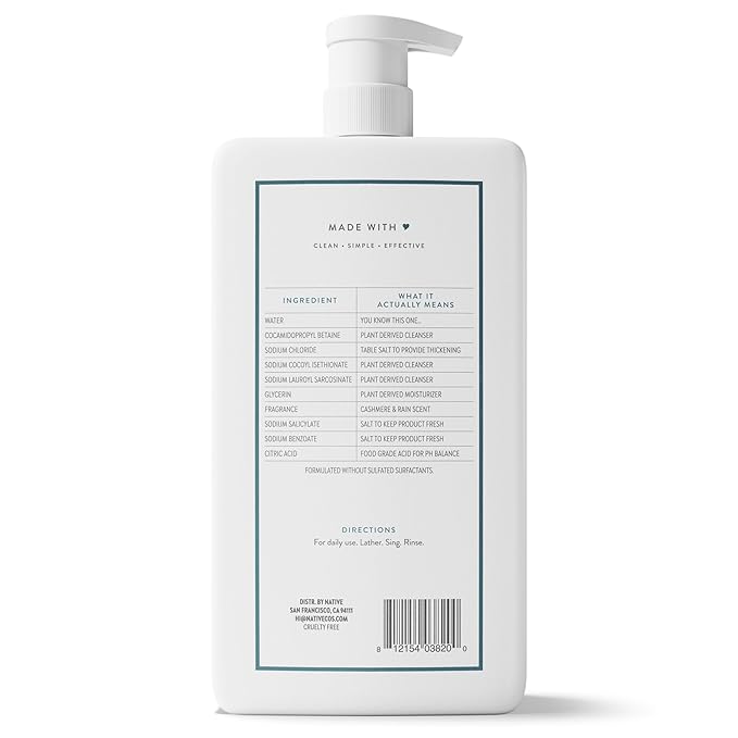Native Sulfate Free Body Wash Contains Naturally Derived Ingredients | for Women & Men| Cashmere & Rain, 36 oz