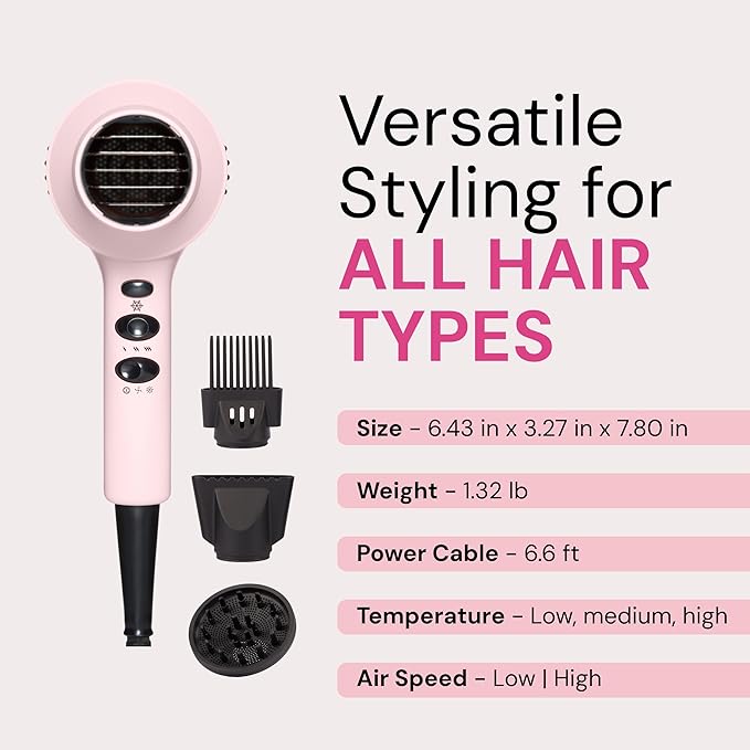 L'ANGE HAIR PowerStyle Ionic Turbo Hair Dryer | 1875W Fast Drying & Precision Styling for Long-Lasting, Frizz-Free Looks | Advanced Ionic Technology Smooths & Shines Hair (Blush)
