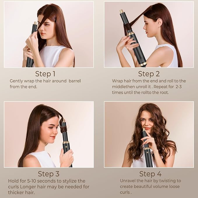 5 in 1 Blow Dryer Brush, Upgrade Hair Dryer Brush Air Curler Air Curling Wrap Styler, Detachable Hot Air Brush Negative Ion Curling Brush Iron, Hair Styling Tools for Drying Curling Straightening